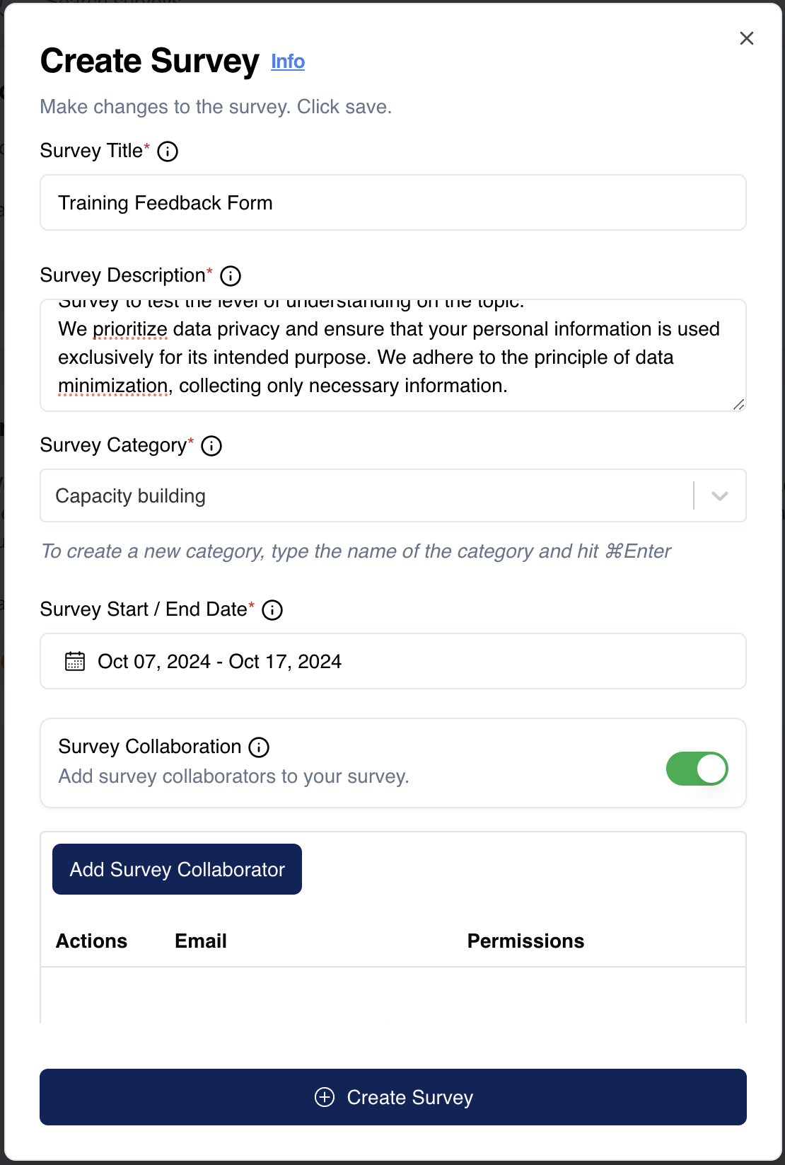 Create a new survey