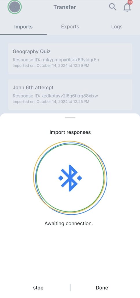 Export response via bluetooth