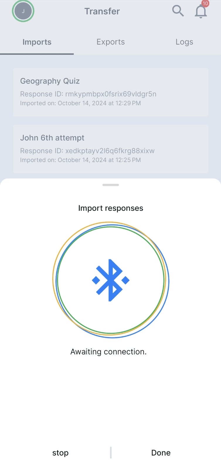 Export and Imports Responses  (Transferring Responses via Bluetooth)