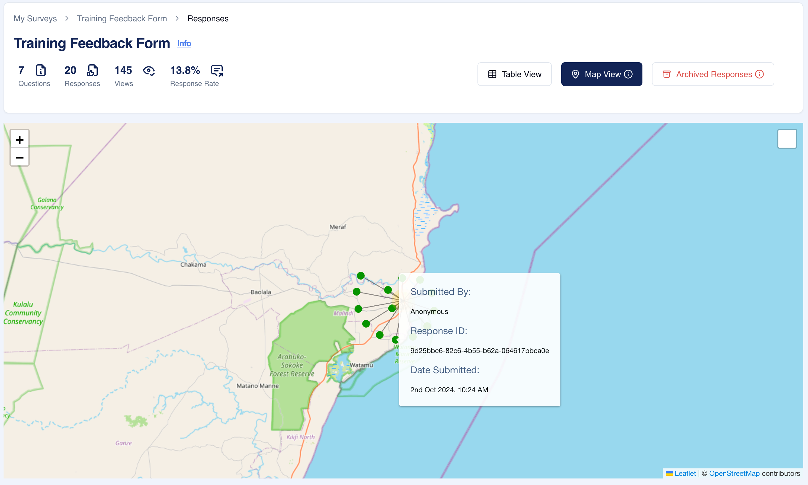 Responses – Map View Section