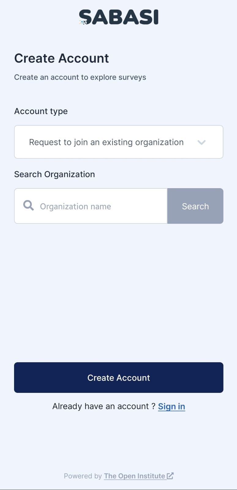 Sabasi Mobile App: Request to Join an Existing Organization