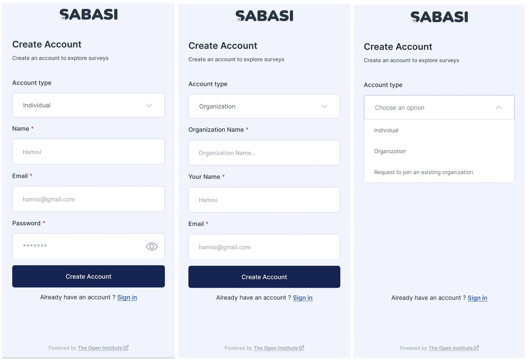 Sabasi Mobile App: Signing Up for an Individual or Organization Account