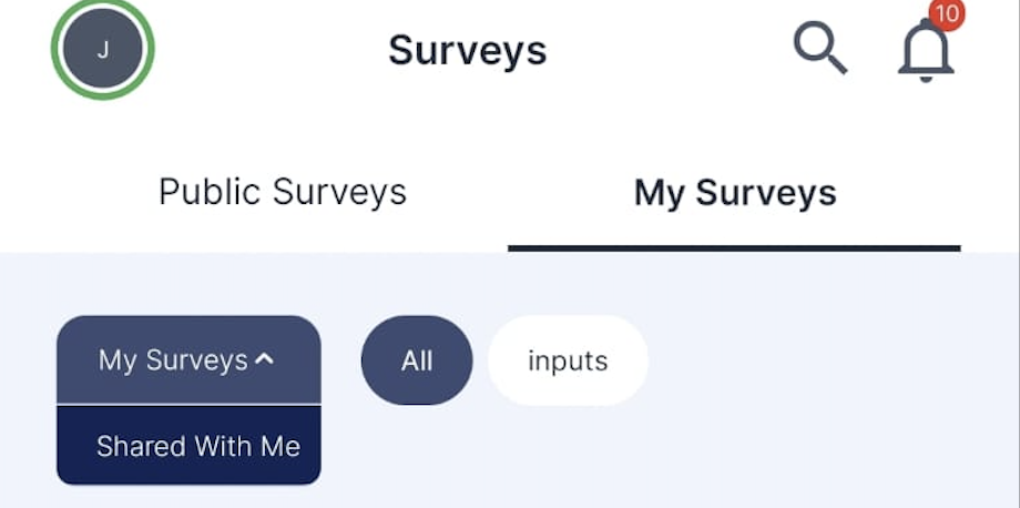 Surveys shared with me on the mobile app