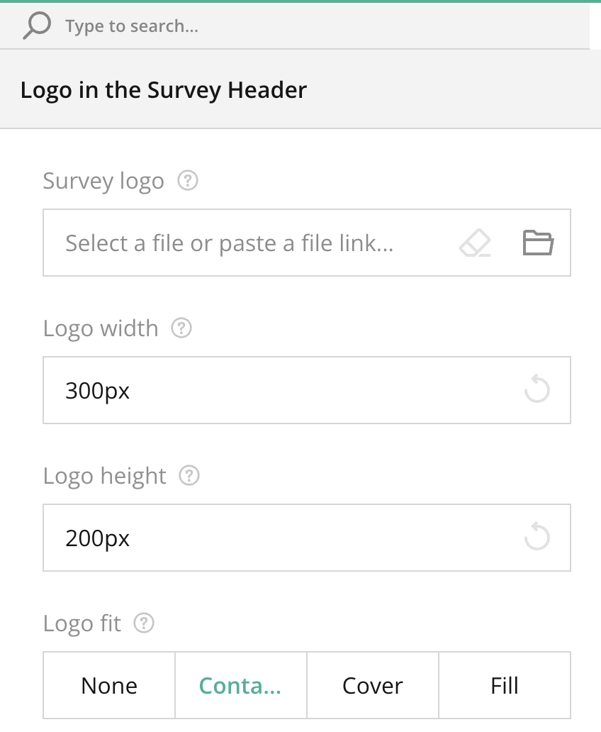 Survey Creator – Right panel – Survey Layout -General Survey Settings (No Question Selected) – Logo in Survey Header Section