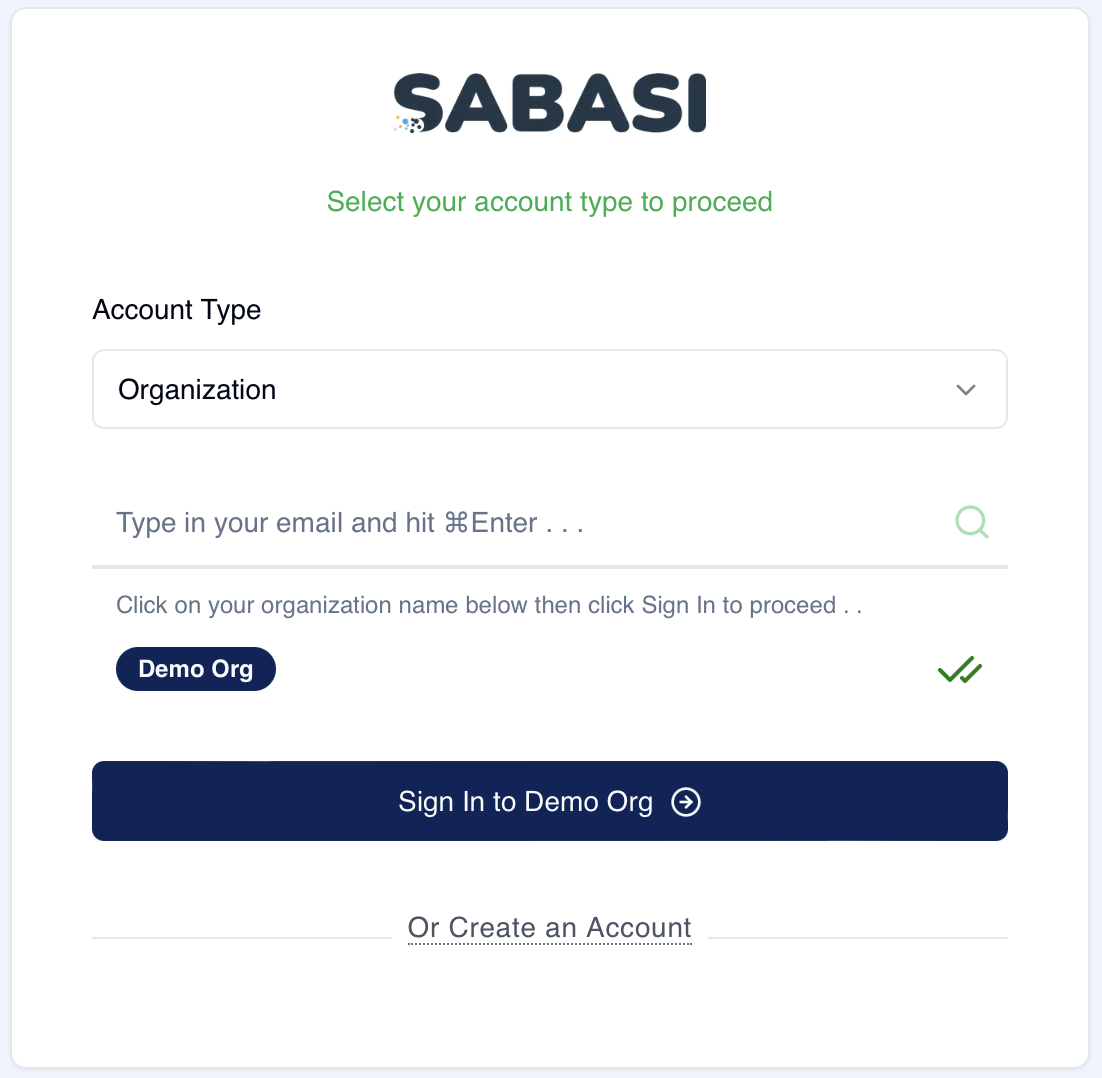 Sign In to Your Sabasi Individual or Organization Account