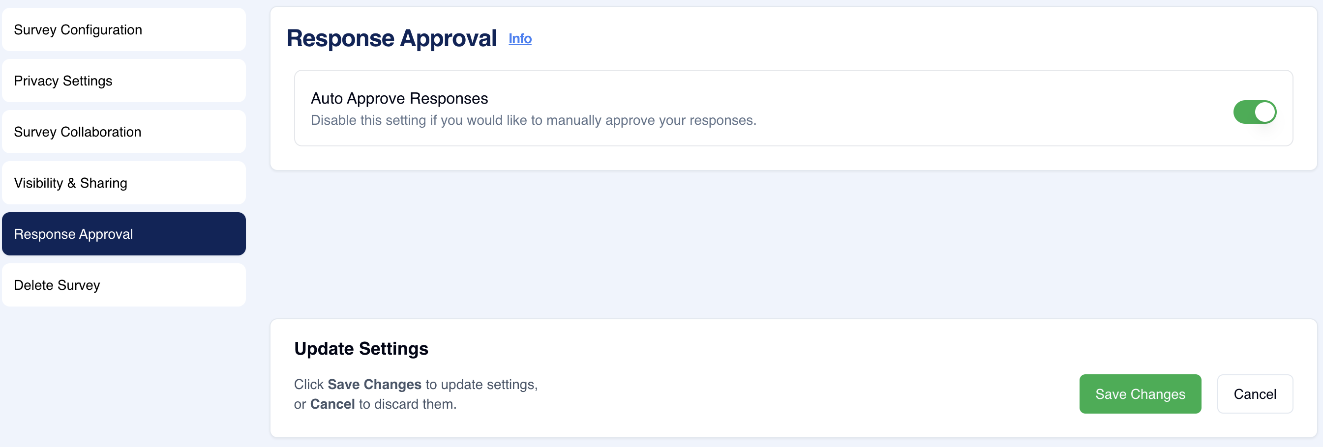 Survey General Settings – Response Approval