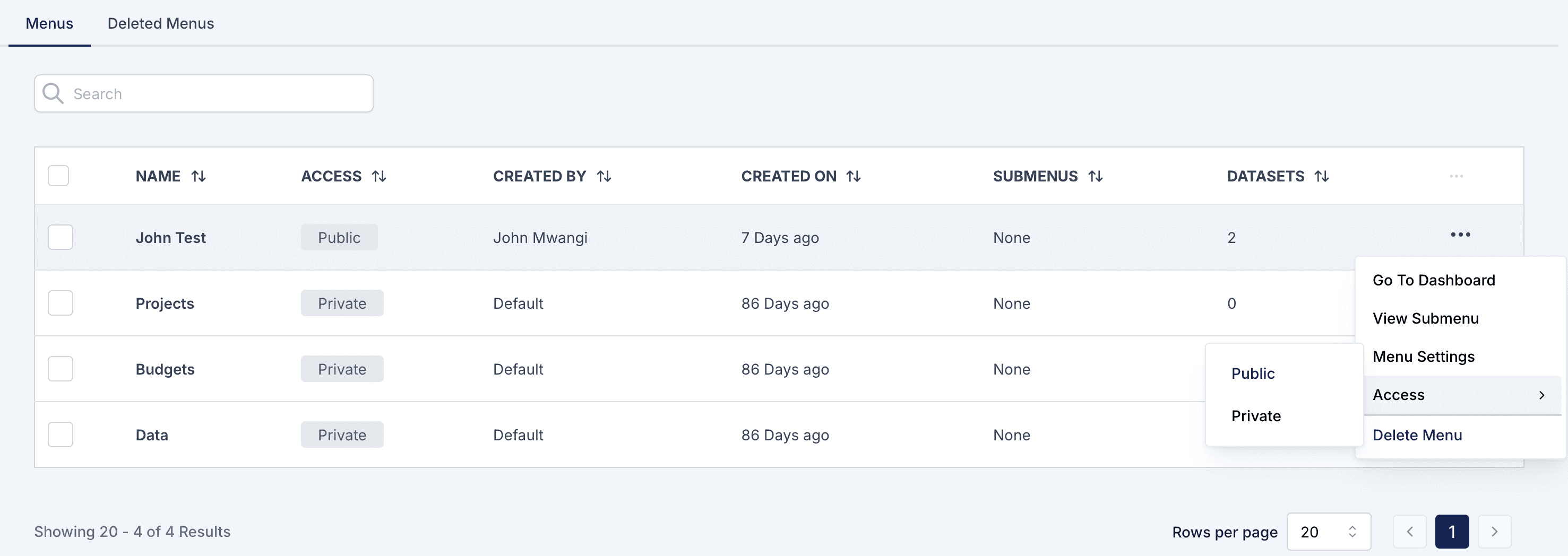 Sabasi Dashboard Menu Section