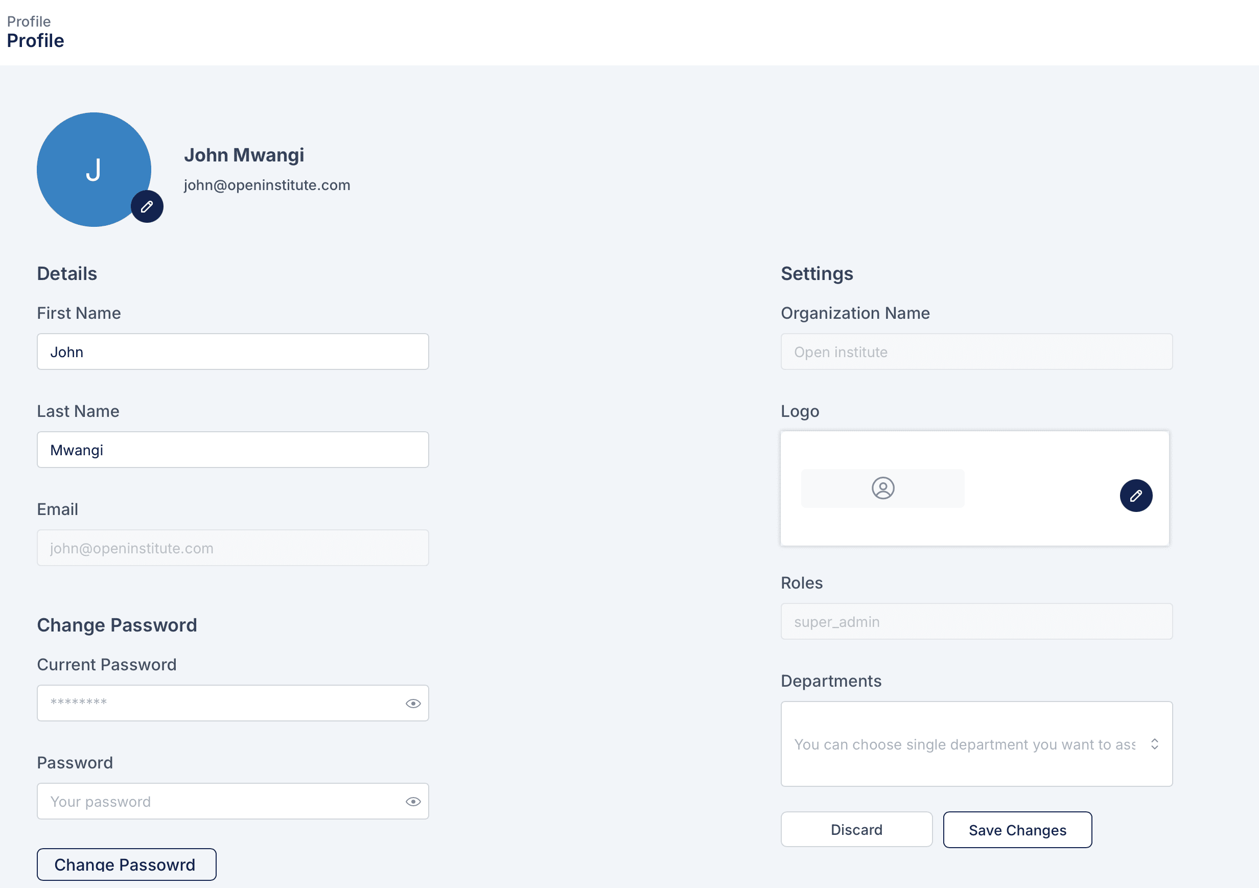 Profile management (Sabasi Dashboard)